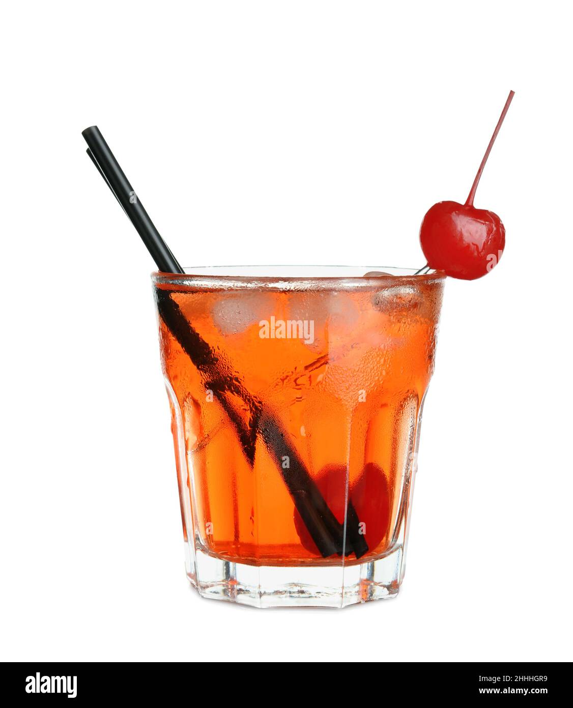 Glass of Manhattan cocktail on white background Stock Photo - Alamy