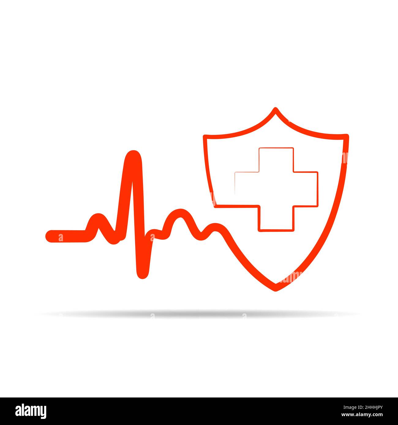 Shield icon with heartbeat sign and medical cross, isolated. Vector ...