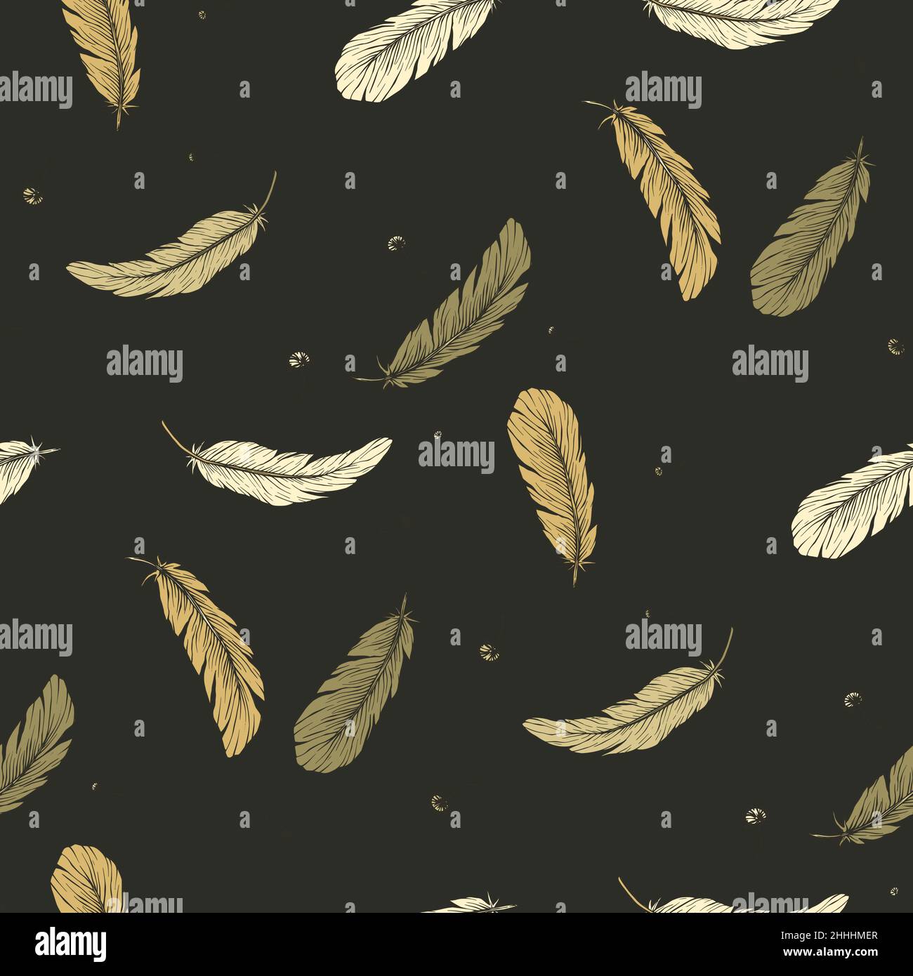 Bird feather boho vintage floral seamless pattern Stock Vector