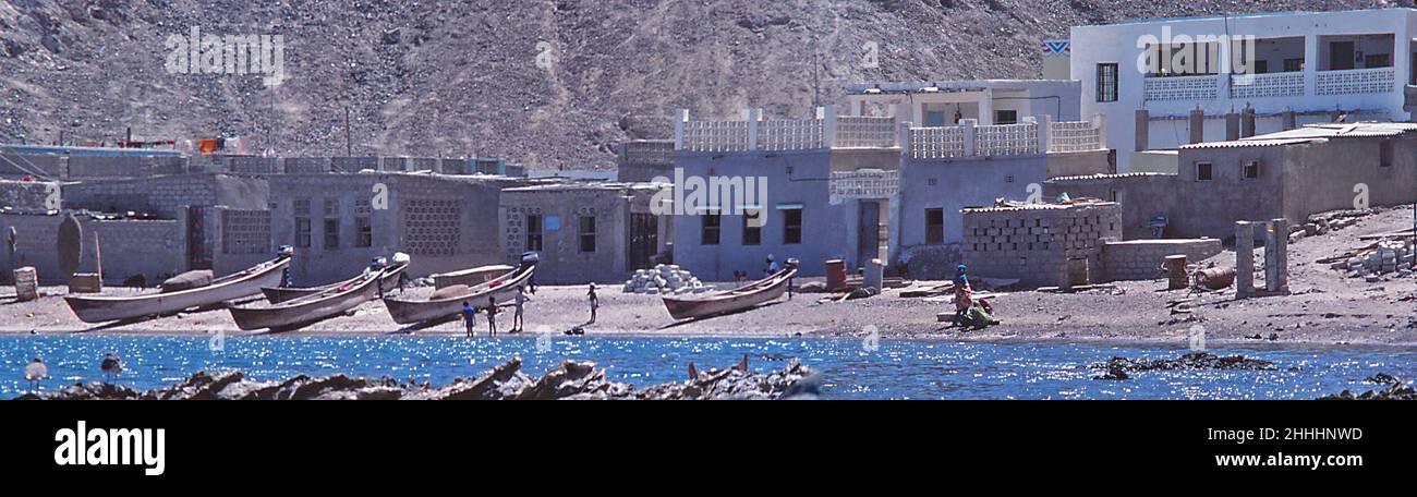 Fishing boats on a beach in Muscat, Oman, May 1978 Stock Photo