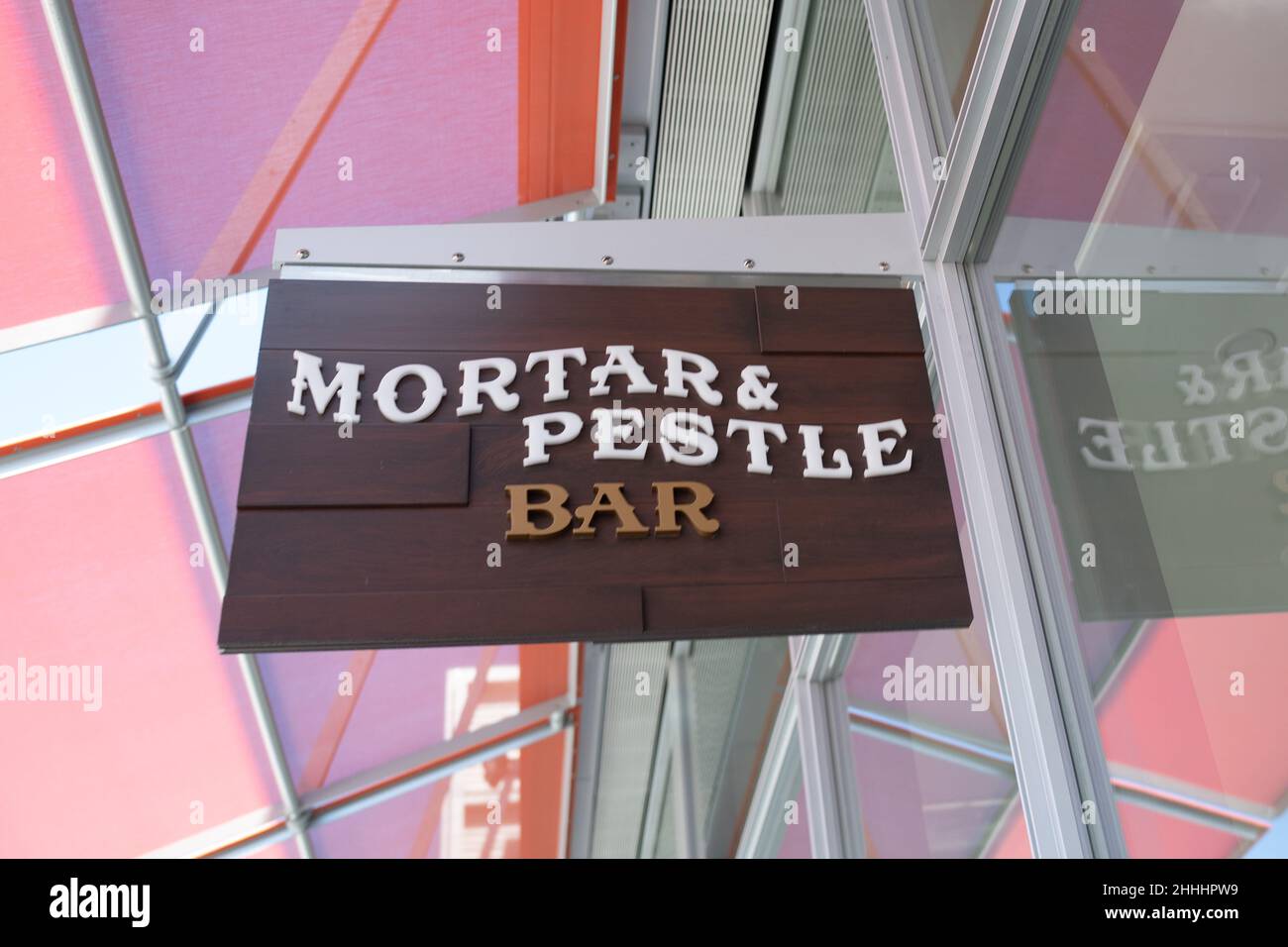 Sign for Mortar and Pestle bar at City Center Ranch, San Ramon