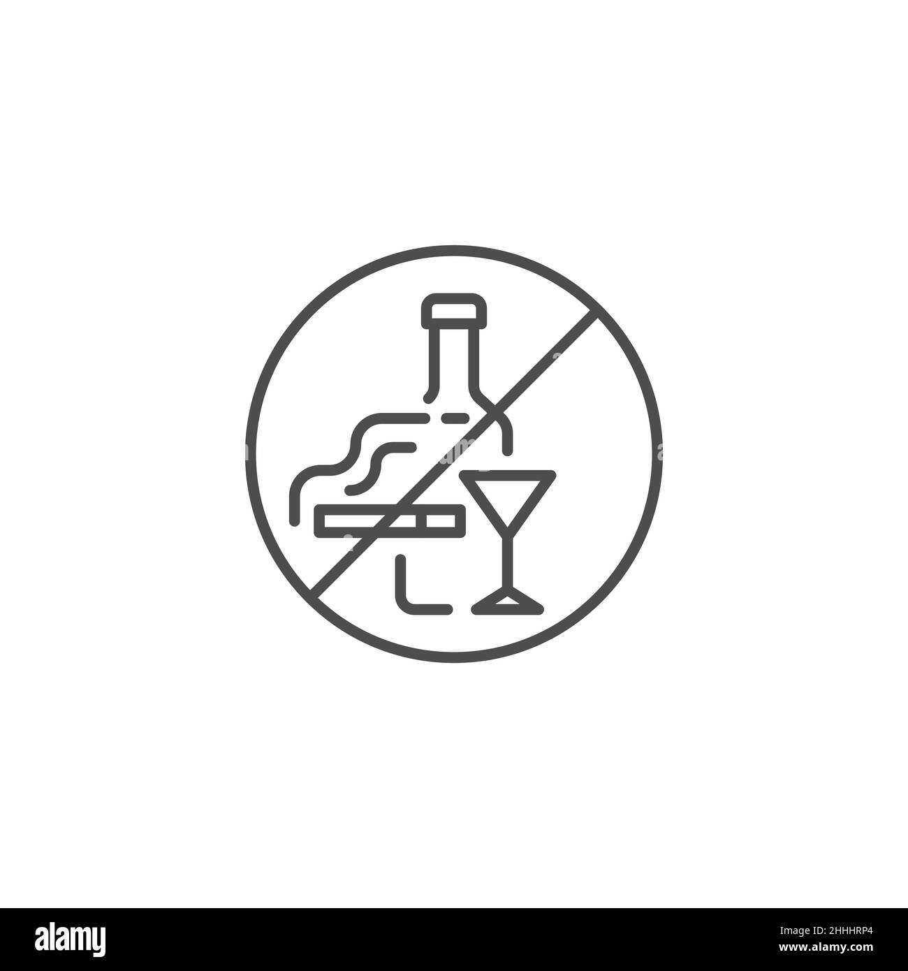 Do not smoking and drink line, glyph, filed, color icon. linear style sign for mobile concept and web design. No alcohol and cigarettes vector icon. H Stock Vector
