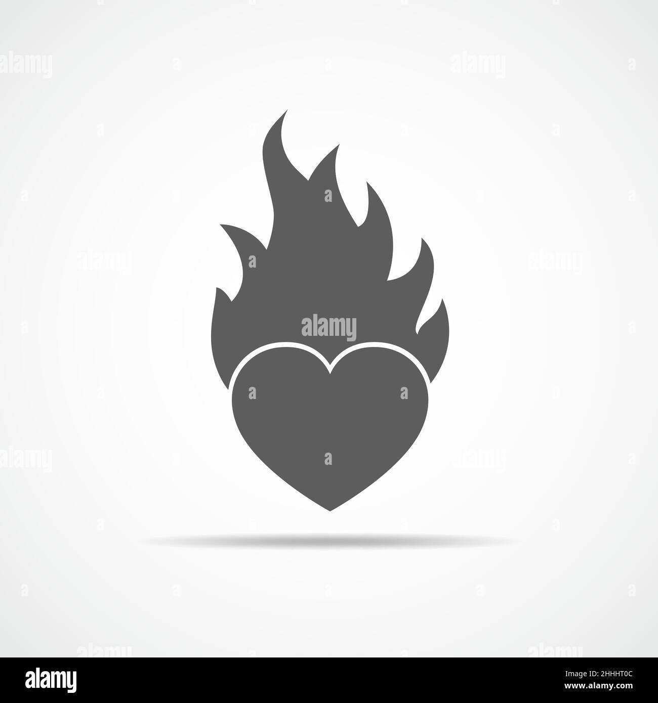 Heart on fire, isolated on light background. Heart in flame, in flat