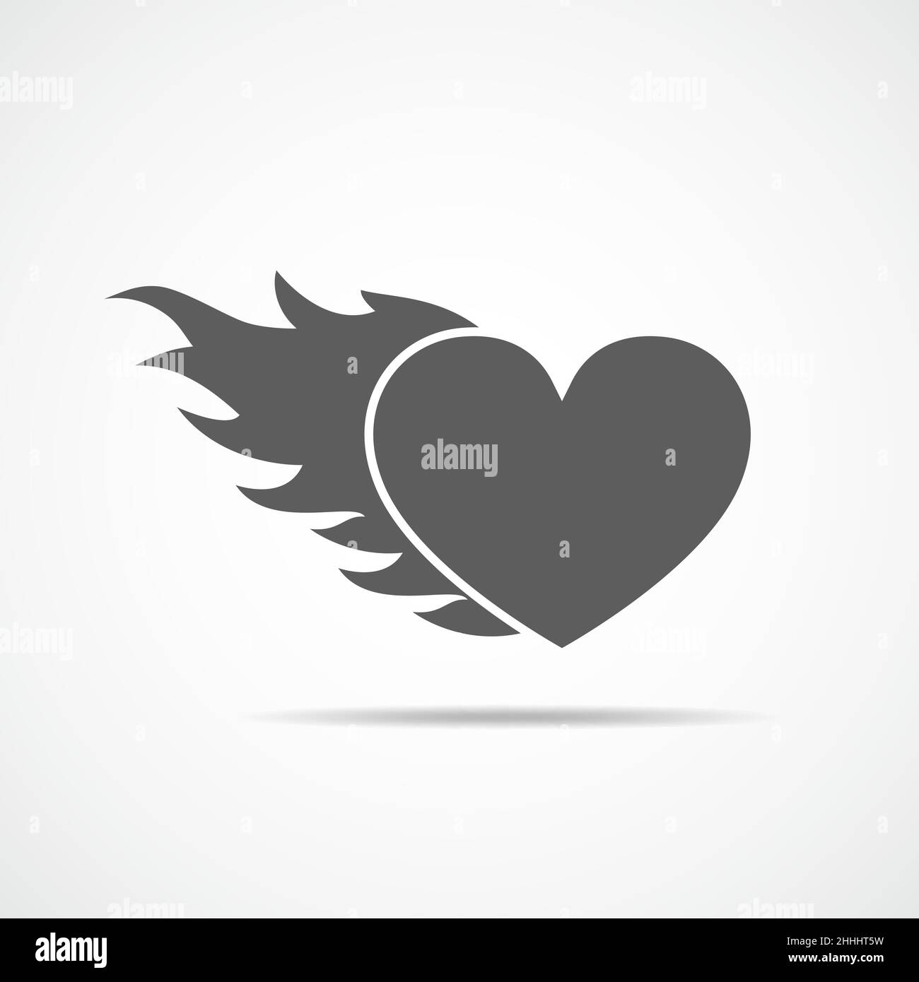 Heart on fire, isolated on light background. Heart in flame, in flat