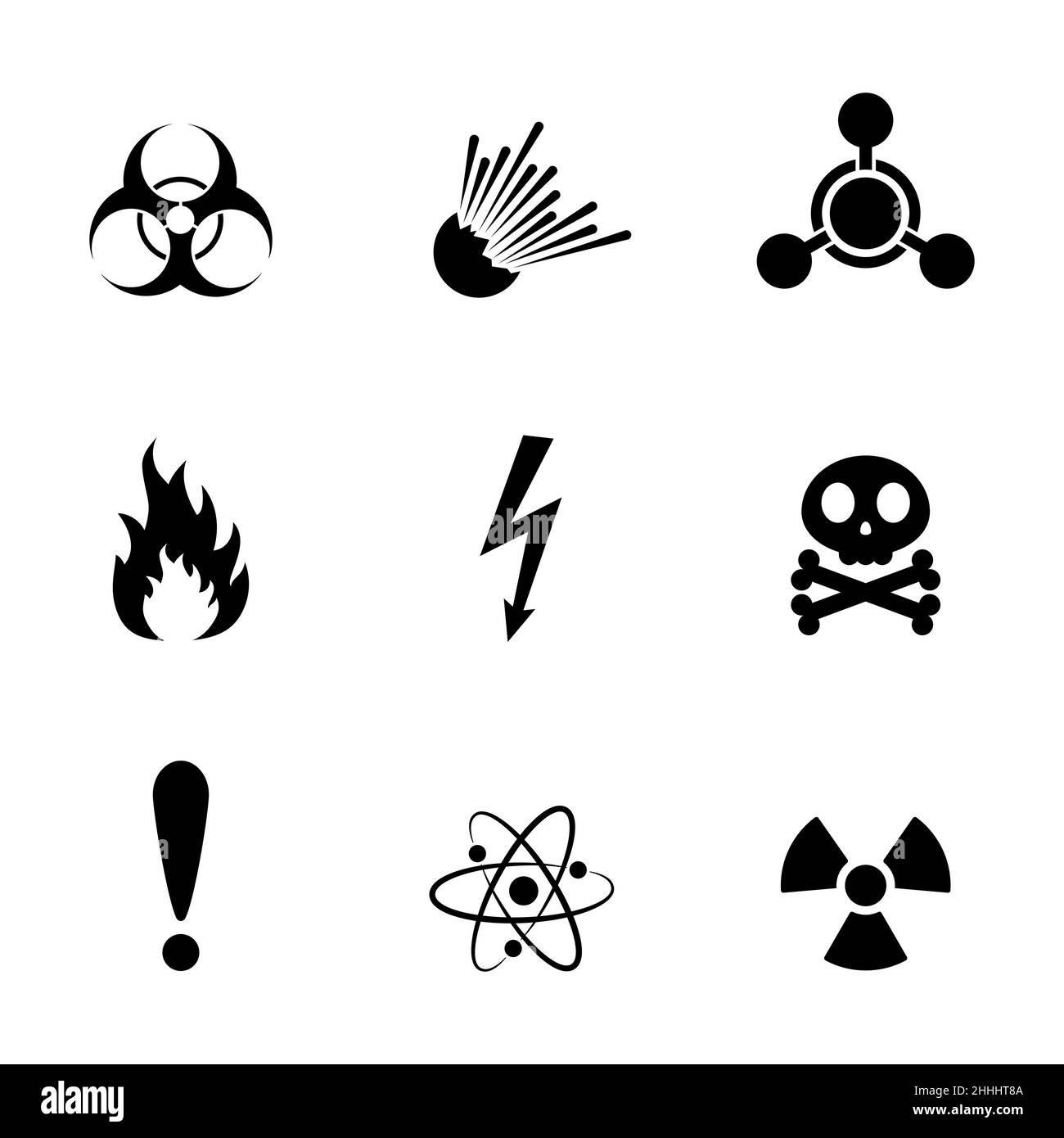 Set of warning danger signs, isolated on white background. Vector illustration. Set of warning hazard signs. Stock Vector