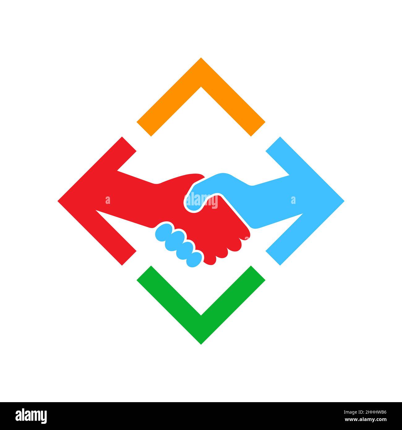 Abstract colored handshake icon. Handshake sign in a square, on white