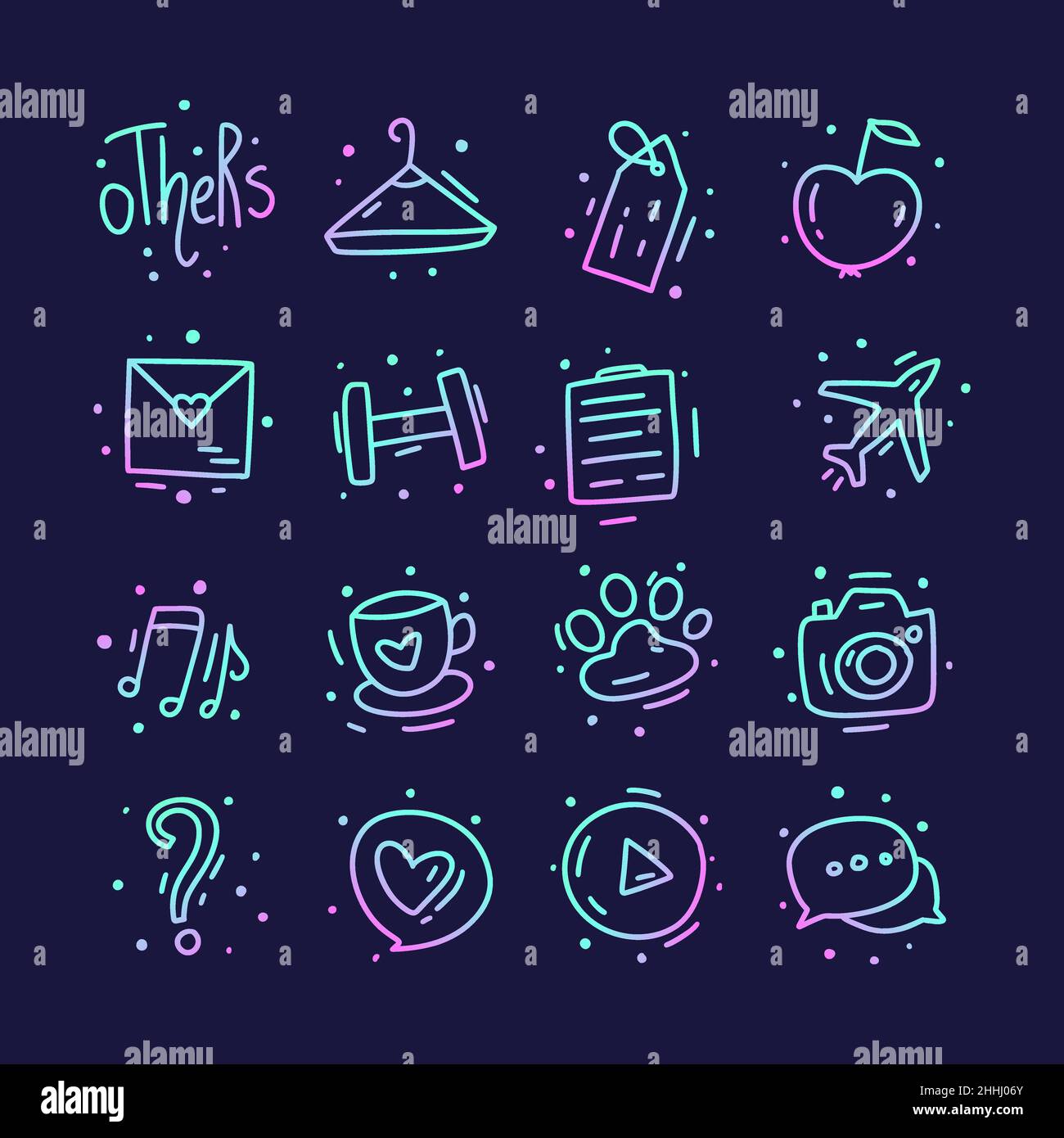 Gradient modern doodle icon set. Social media highlight Stock Vector