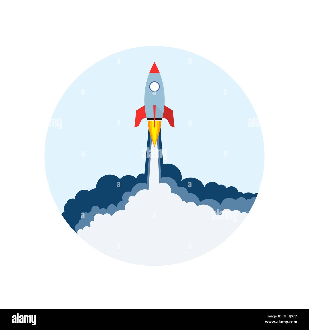 Start up of the space rocket. Rocket ship in flat design. Vector ...