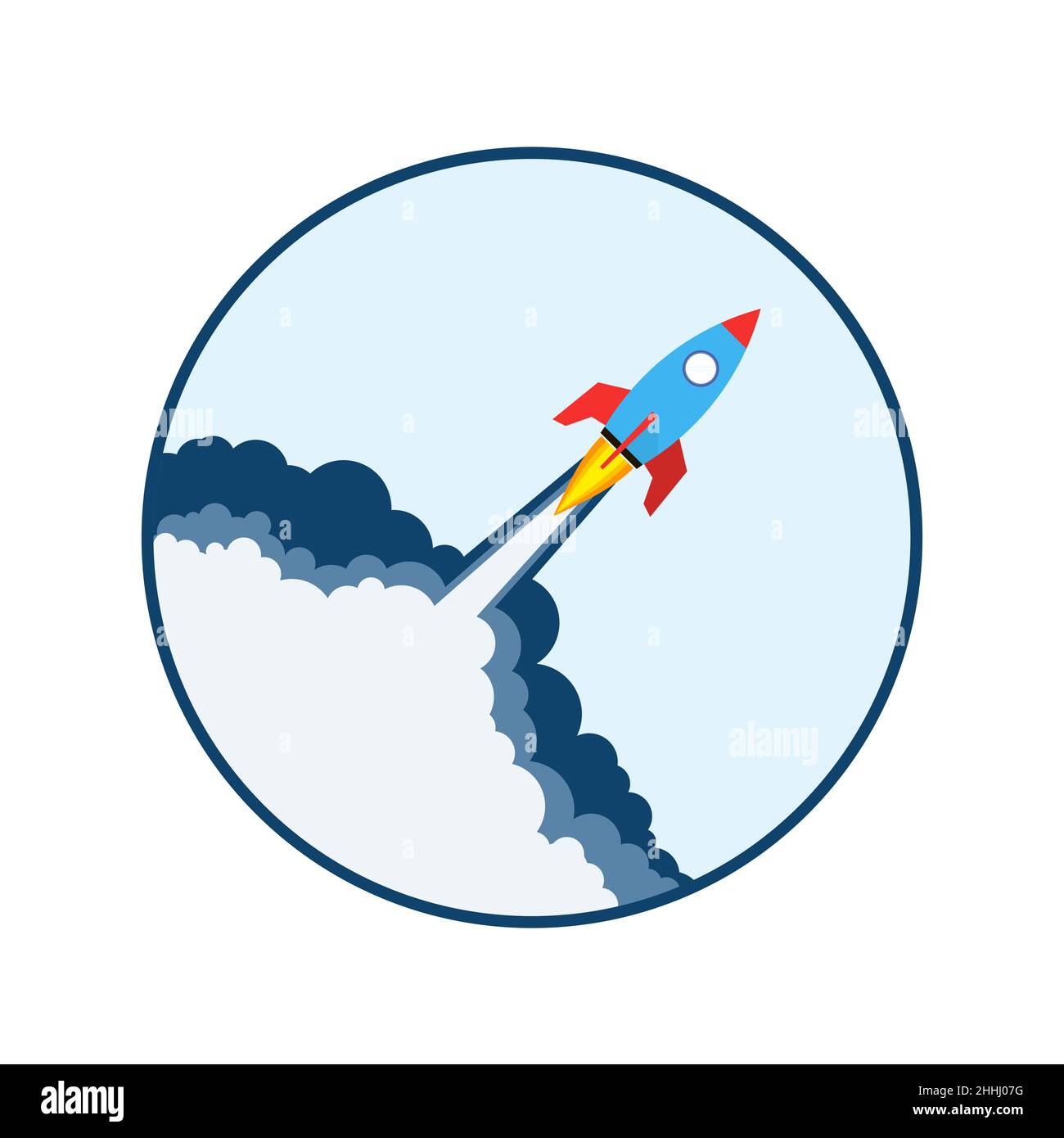 Start up of the space rocket. Rocket ship in flat design. Vector ...