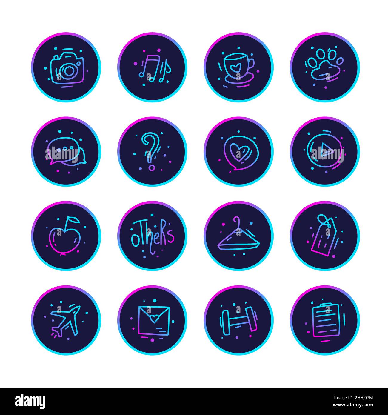 Gradient modern doodle icon set. Social media highlight Stock Vector