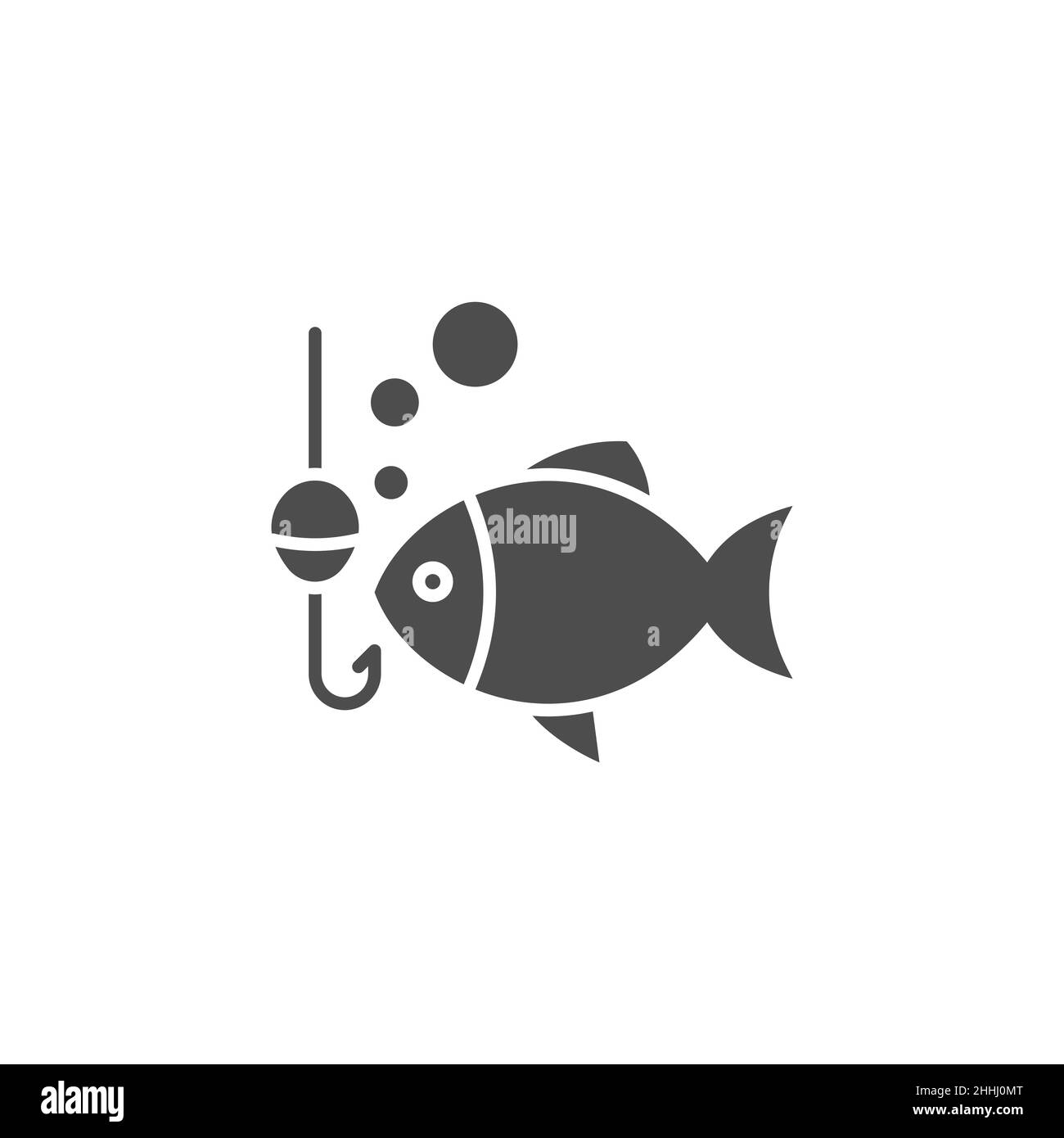 Fishing hook and fish filled icon. linear style sign for mobile