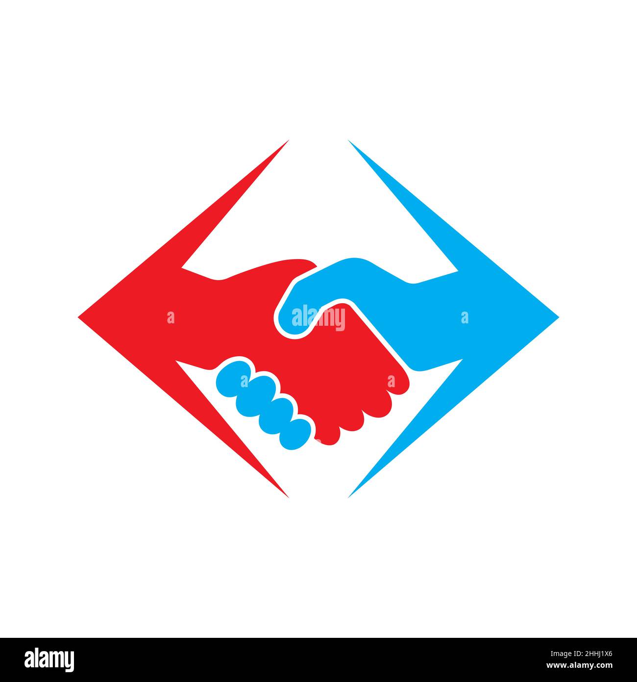 Abstract colored handshake icon in flat design. Handshake with arrows