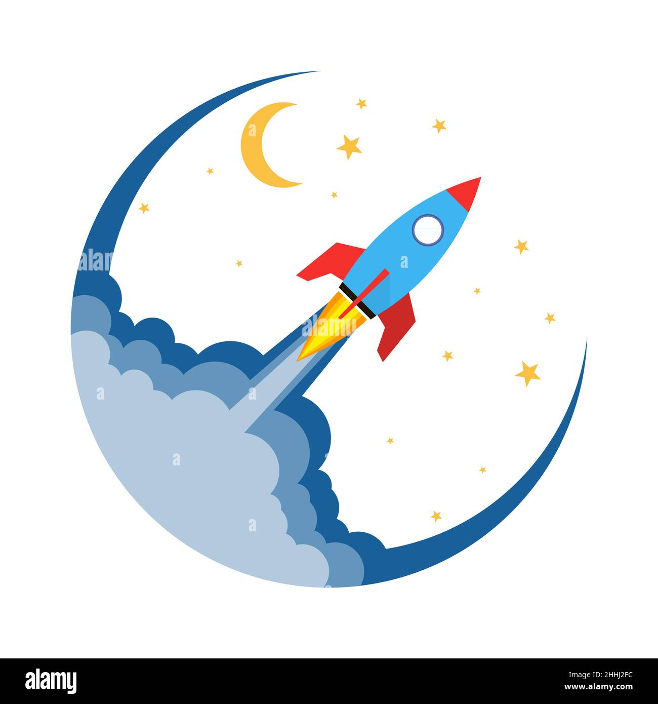 Start up of the space rocket. Rocket ship in flat design. Vector ...