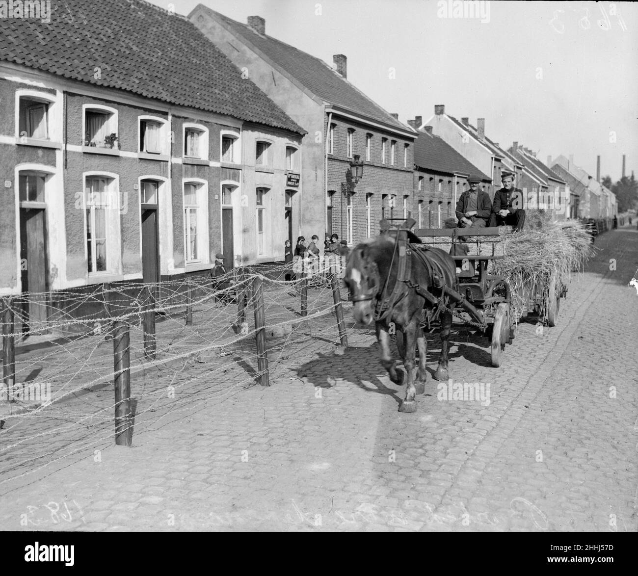 Barbed wire entanglements seen here around the Belgian city of Antwerp. October 1914 Stock Photo