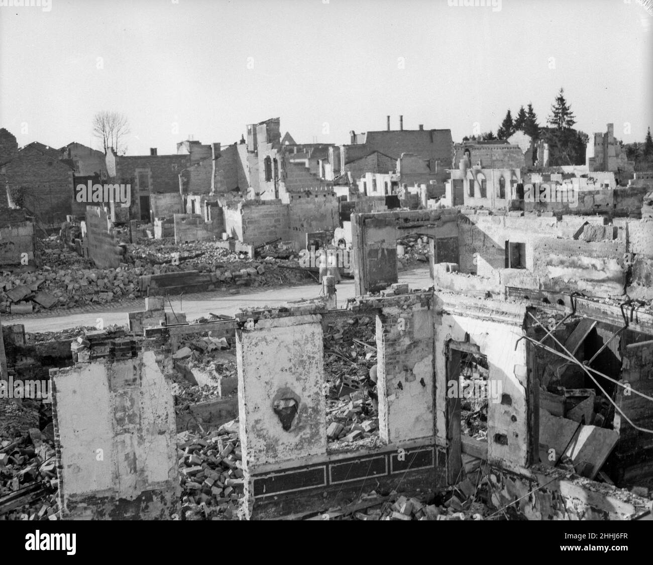 The town of Revigny destroyed by the Germans during the fighting on the Eastern flank of the first Battle of the Marne which halted the German advance on Paris. Our Picture Shows: Two women walking amongst the ruins.  Circa 12th September 1914 Stock Photo