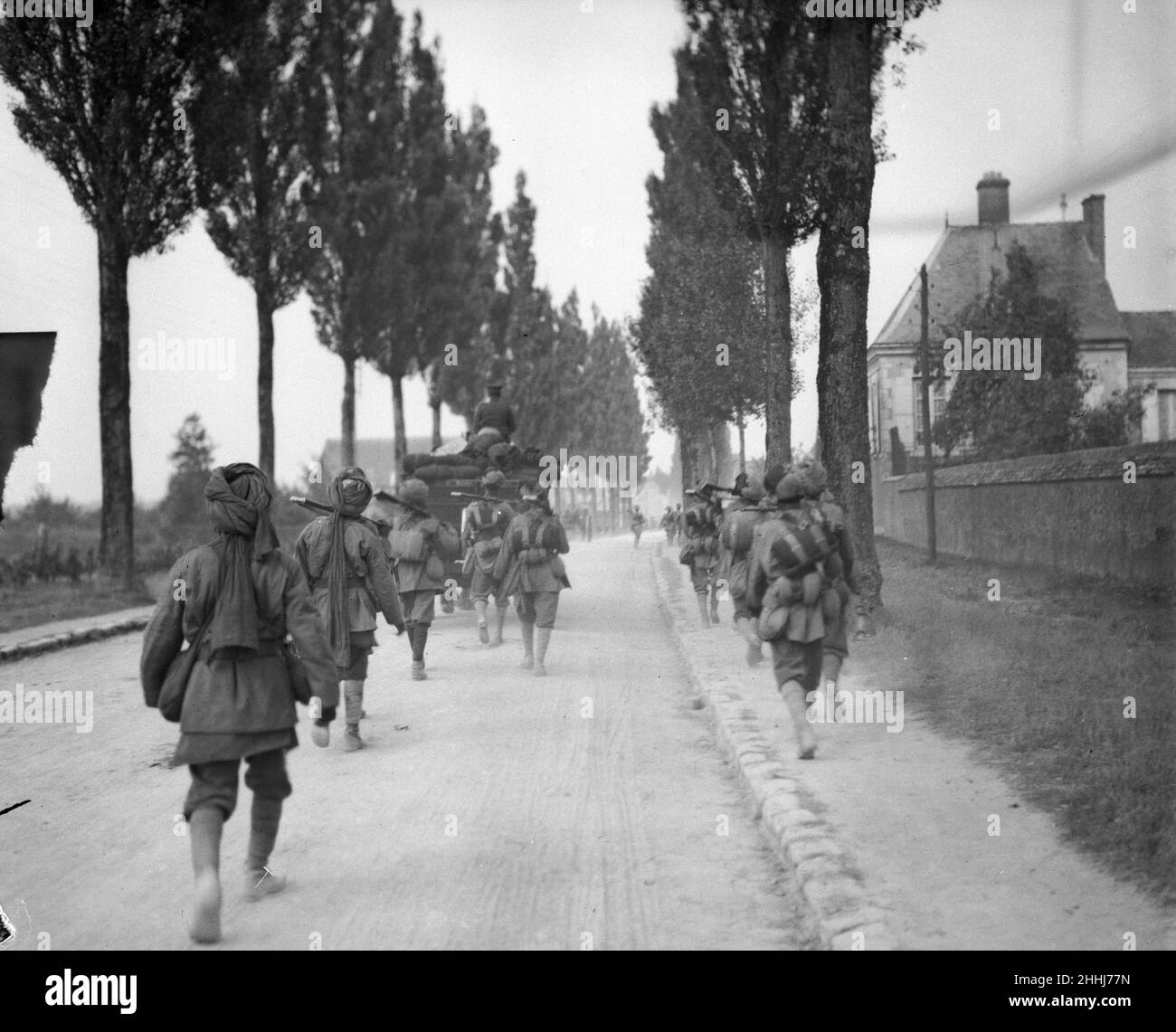 Elements of the 3rd Lahore Indian Division seen here moving up to the front. Circa October 1914 Stock Photo