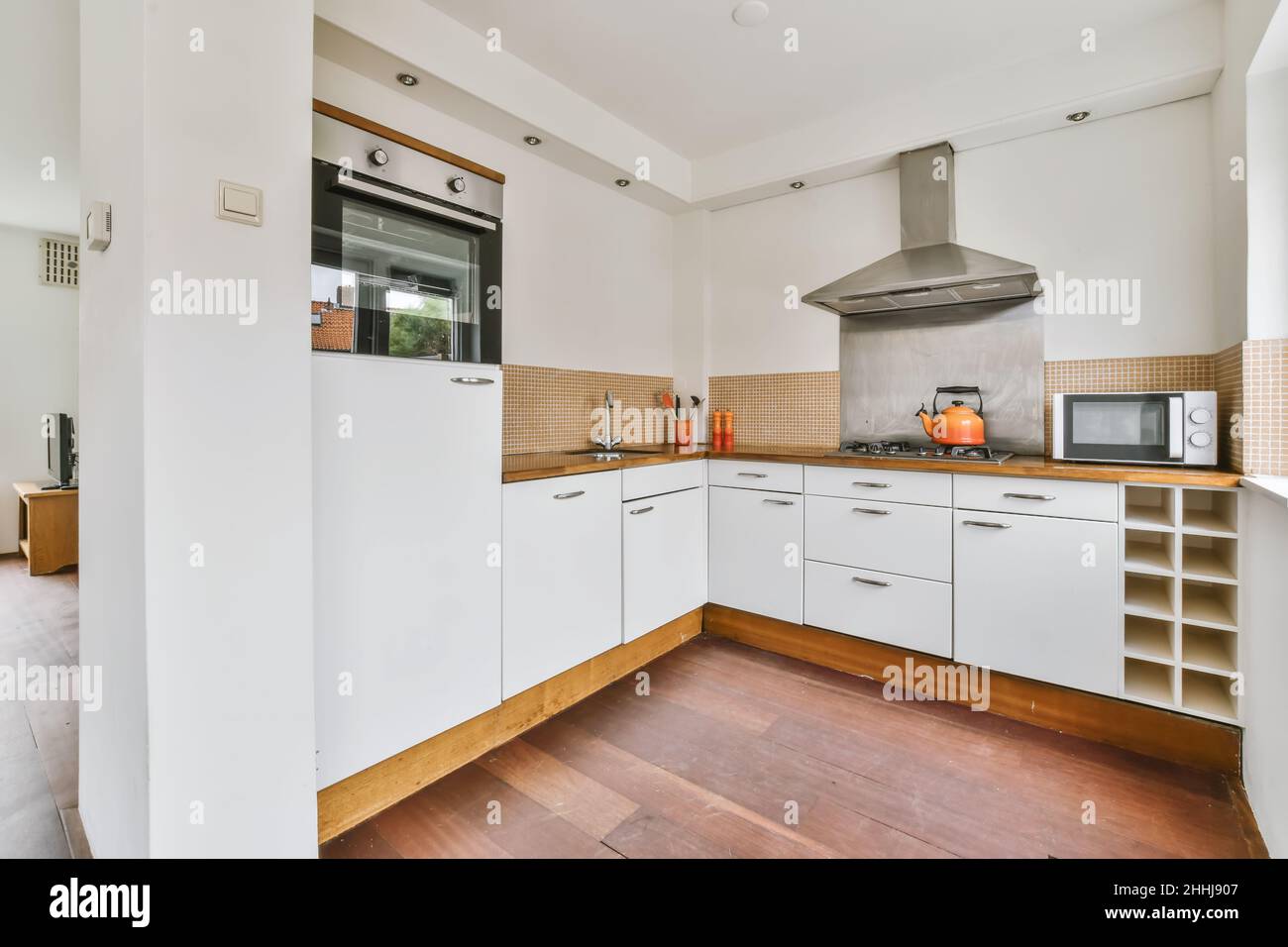 interior of the white kitchen with all equipments Stock Photo Alamy
