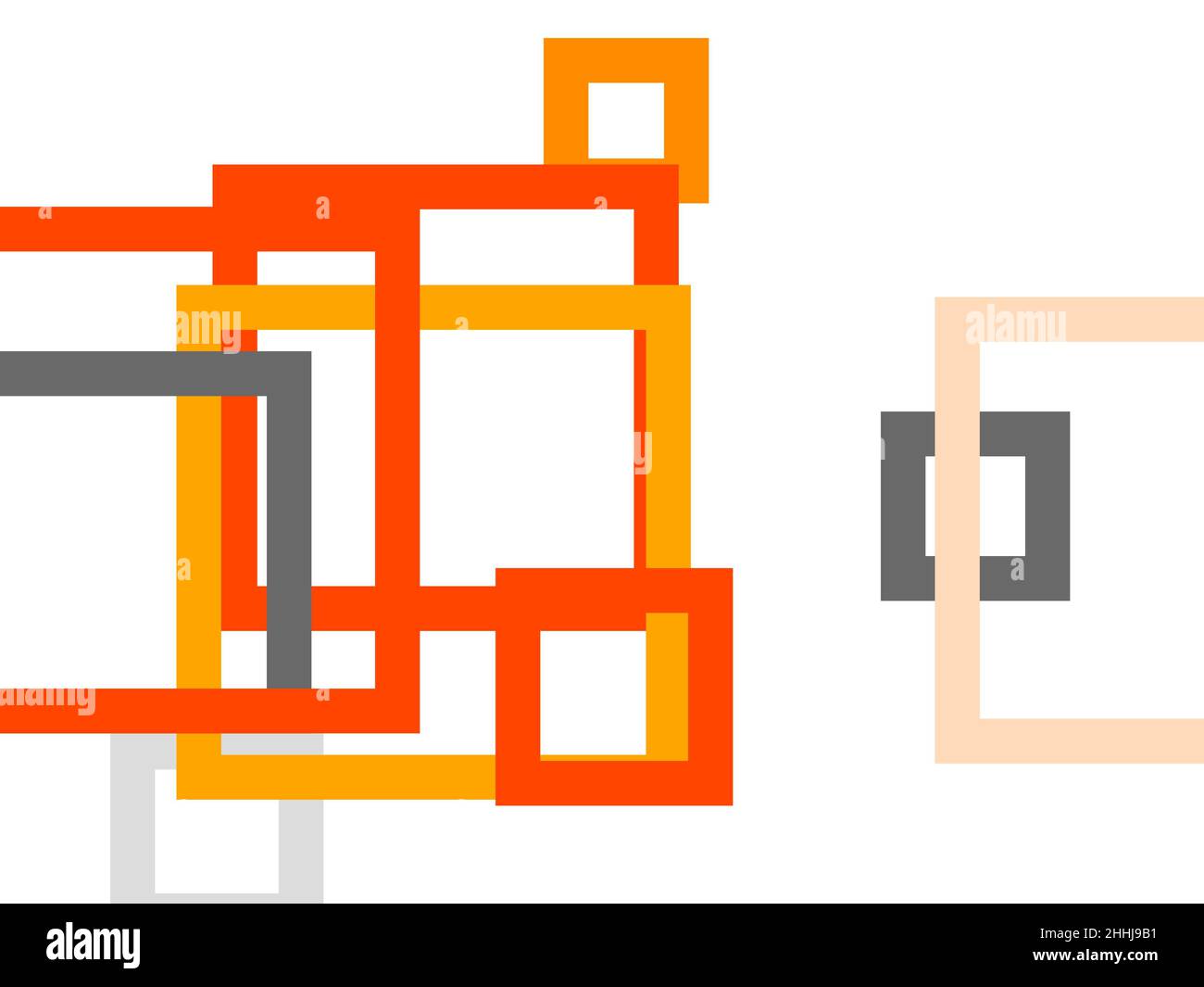 Abstract minimalist grey orange illustration with squares and white ...