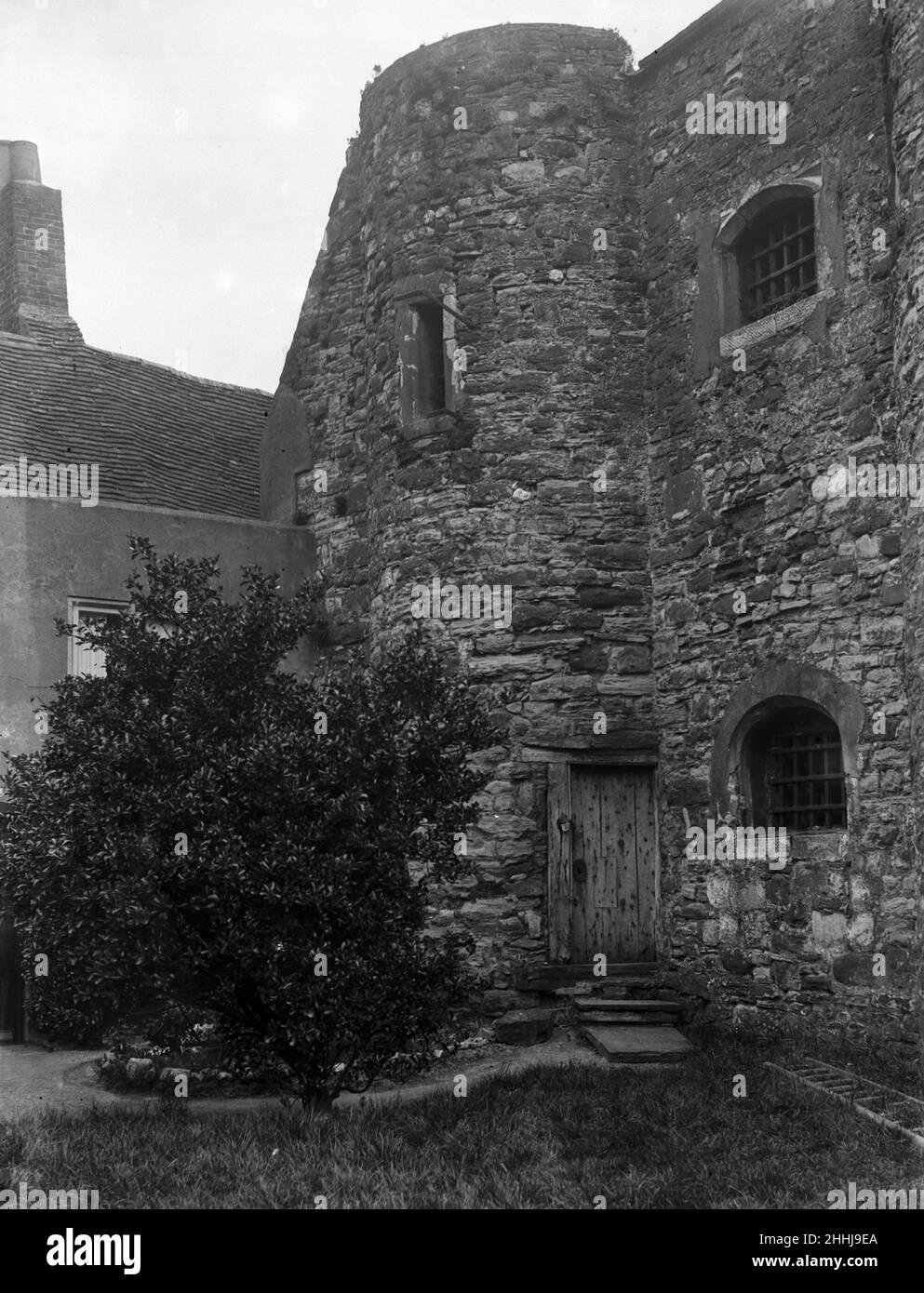 Ypres Tower, Rye, East Sussex. View showing the door into one of the four towers, which form the corners of the stronghold. 1924. Stock Photo