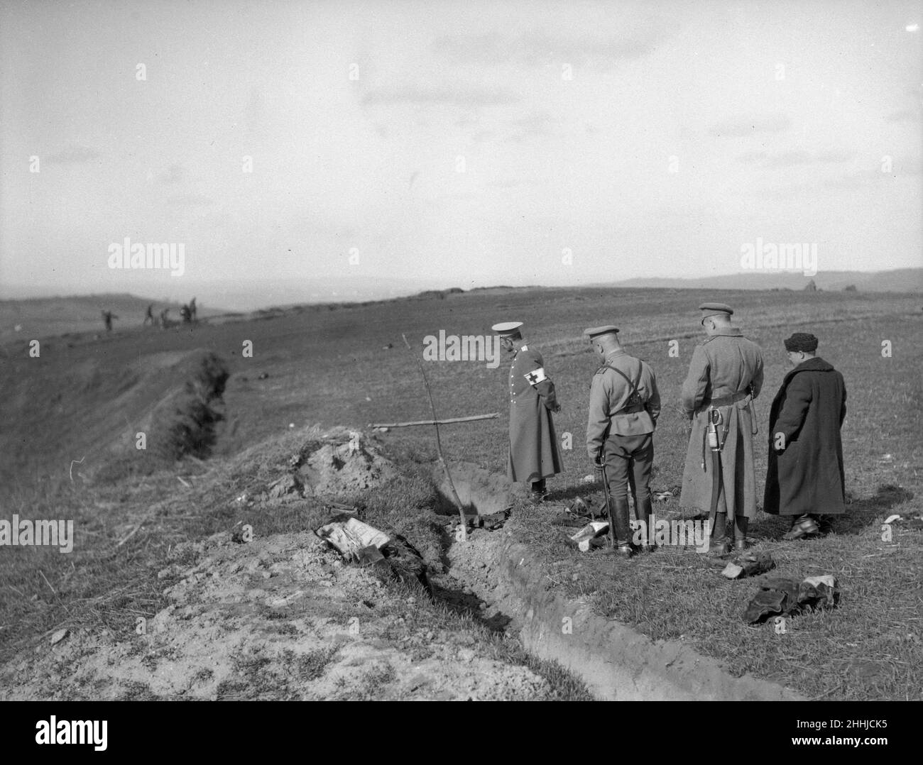 Russians at the graveside of an Austrian officer after the Battle of