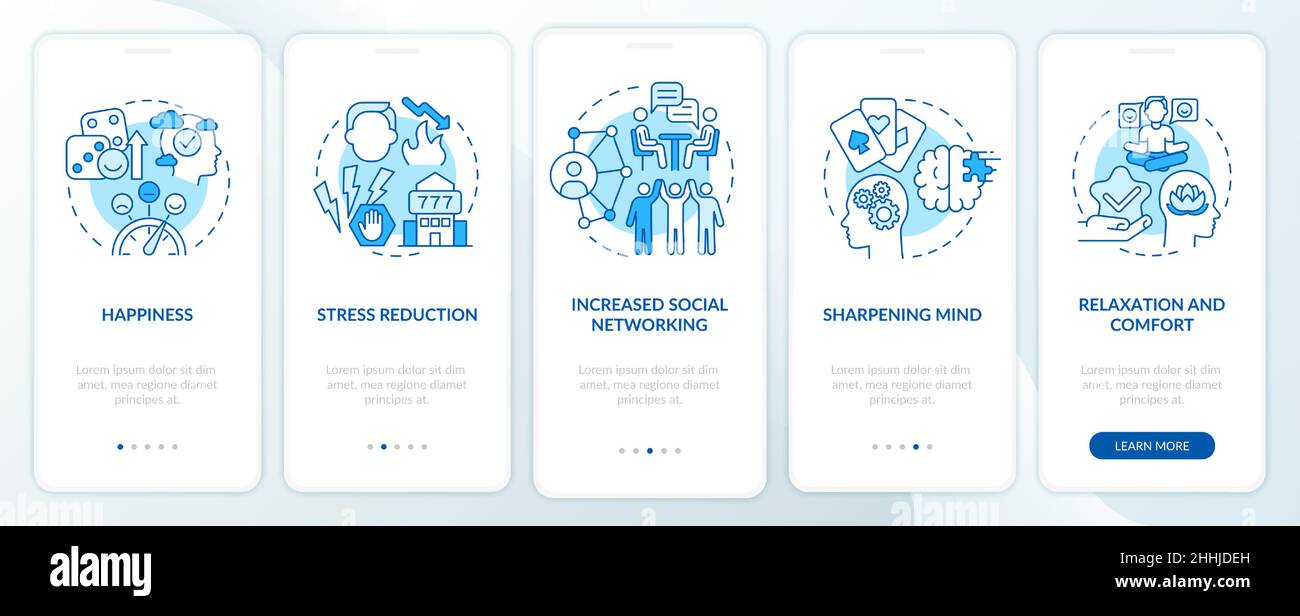 Gambling positive traits blue onboarding mobile app screen Stock Vector