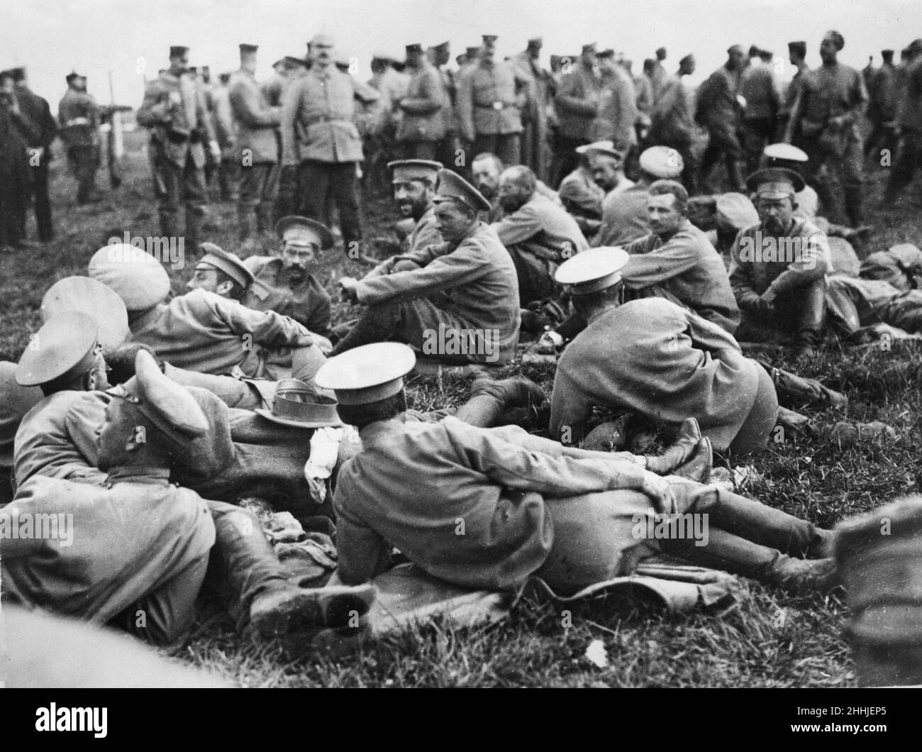 A group of Russian officers, prisoners of war in the hands of the Germans following their advances in Poland. Circa 1915 Stock Photo