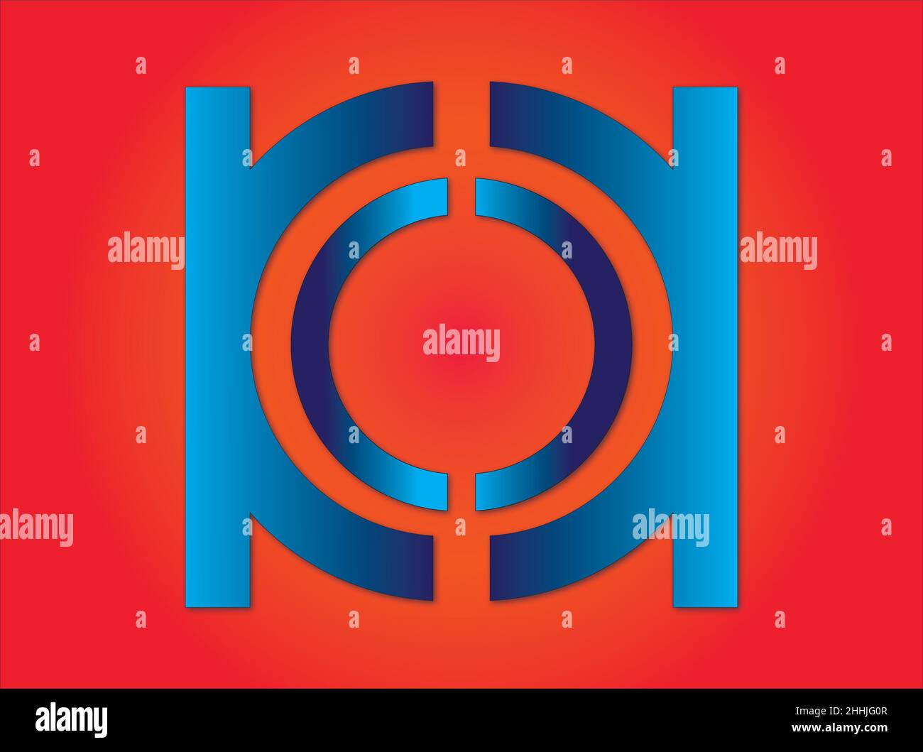 A graphic showing a blue object placed on a red background. Stock Vector