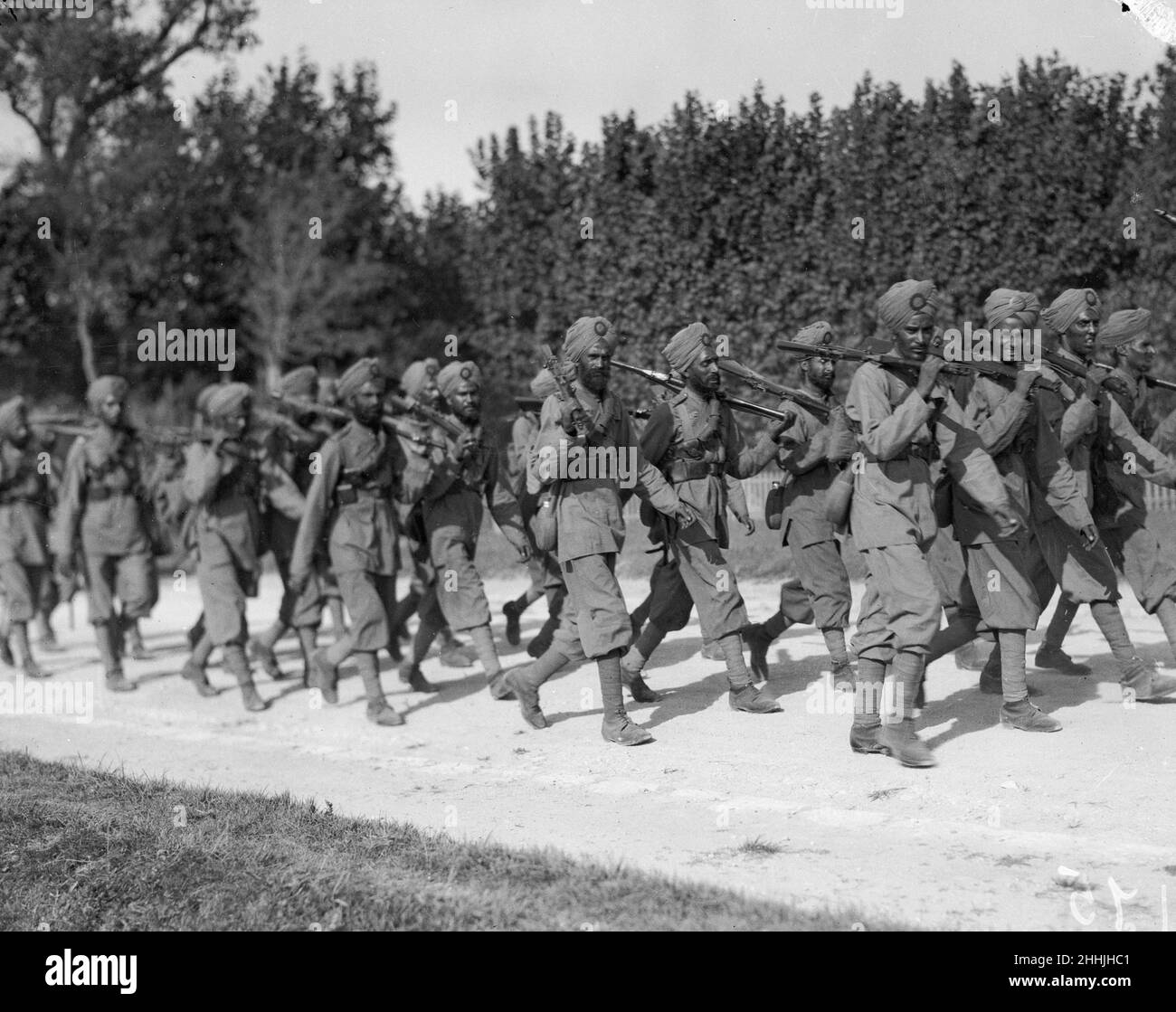Indian troops seen here marching to their rest camp in Marseilles. September 1914 Stock Photo