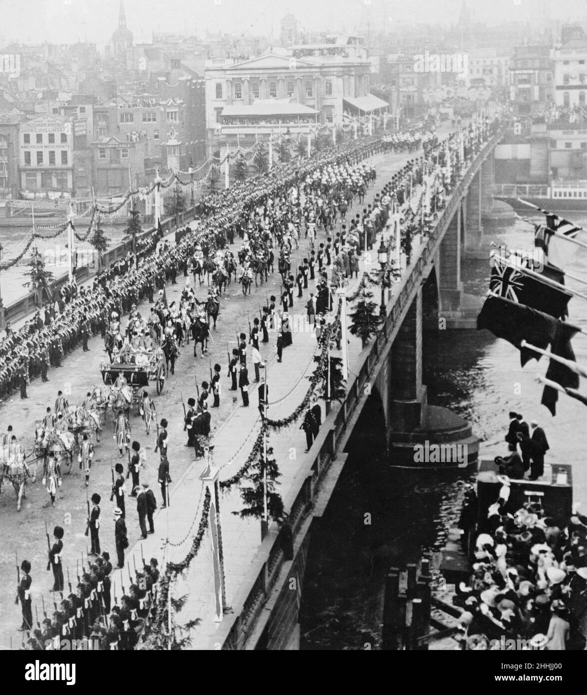 Coronation of King George V.The procession pictured crossing over London bridge. 22nd June 1911. Stock Photo