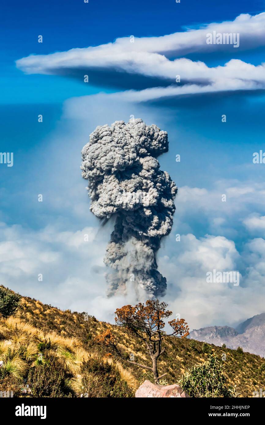 Eruption Of Volcanoe Santiaguito From Santa Maria By Quetzaltenango In