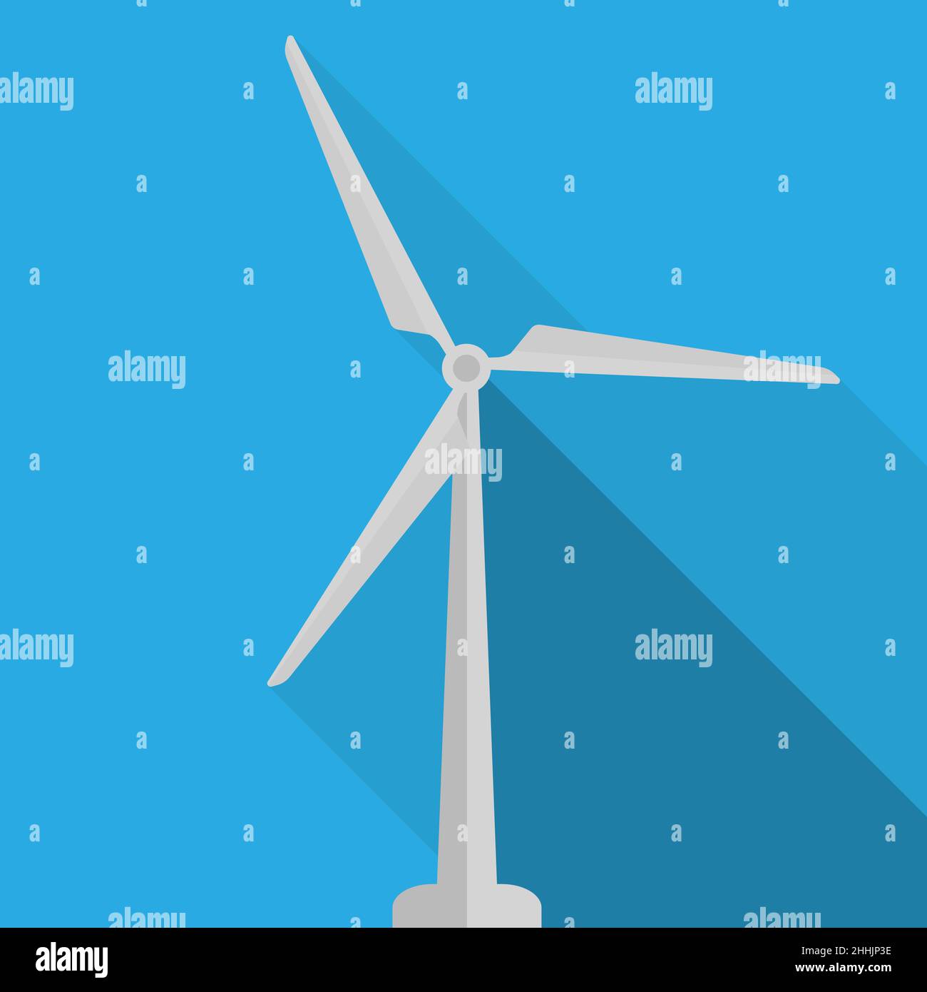 wind turbine with drop shadow on blue background, wind power plant symbol, vector illustration Stock Vector