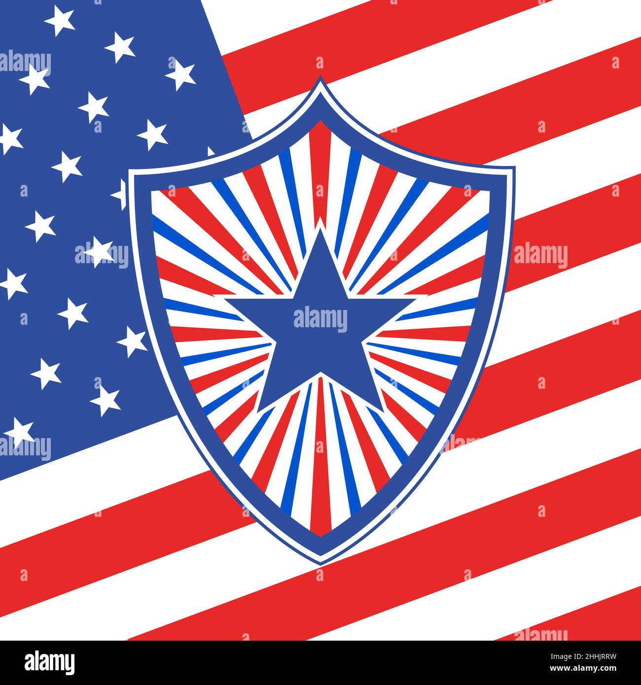 Shield in American flag style. Vector illustration. Shield in a national colors of USA Stock
