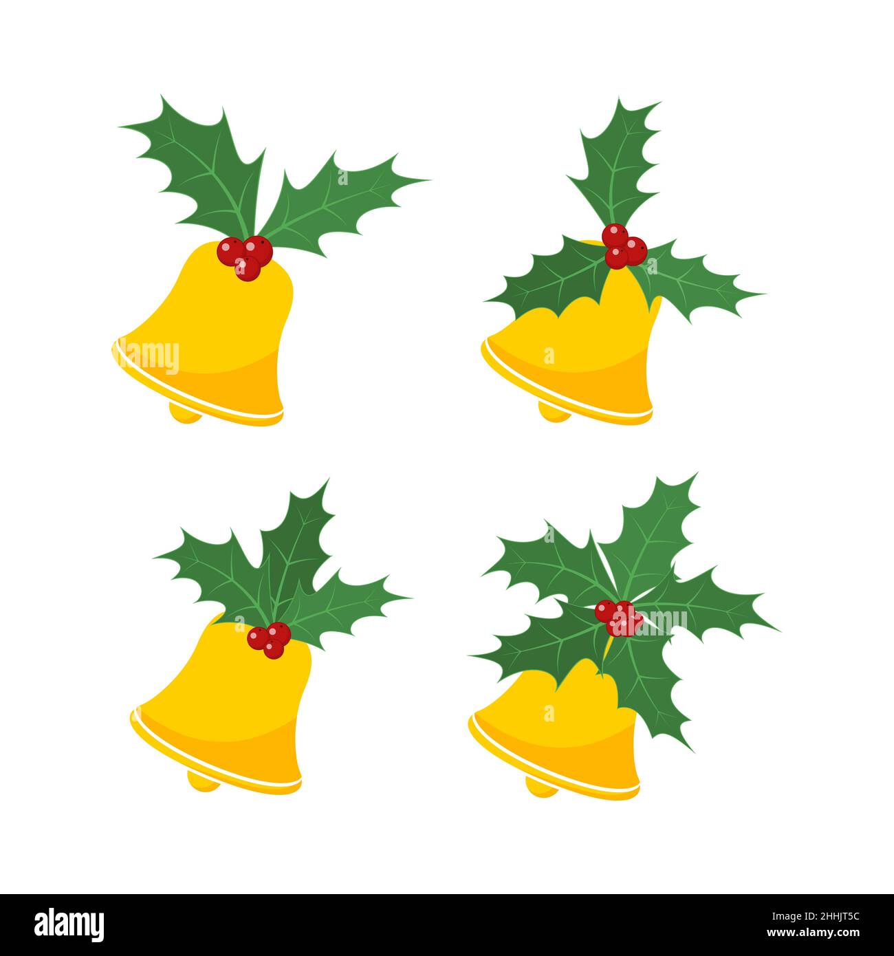 Set of Christmas bells with holly berry leaves. Vector illustration ...