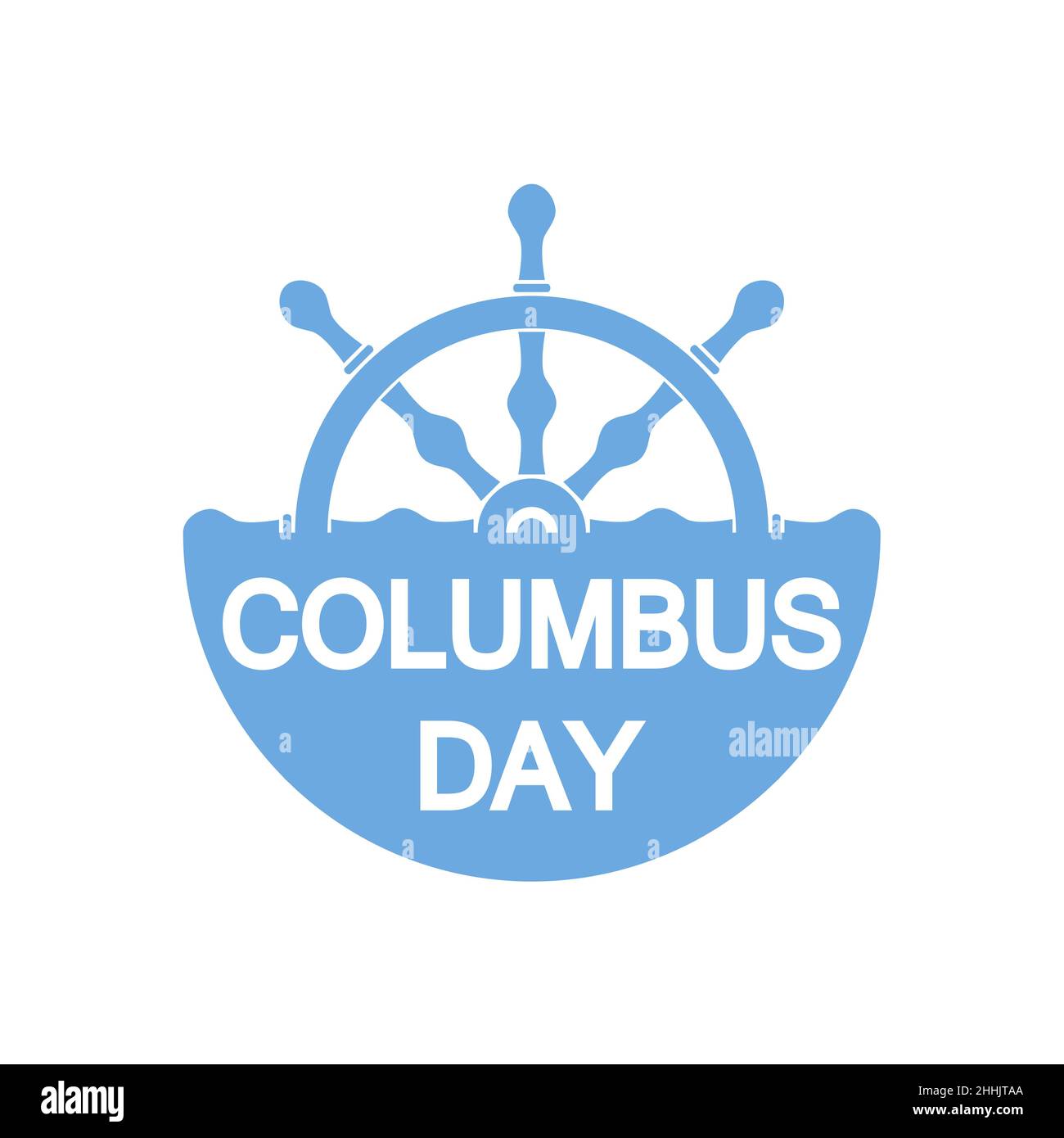Columbus day badge with ship steering wheel in flat design, isolated. Vector illustration Stock Vector