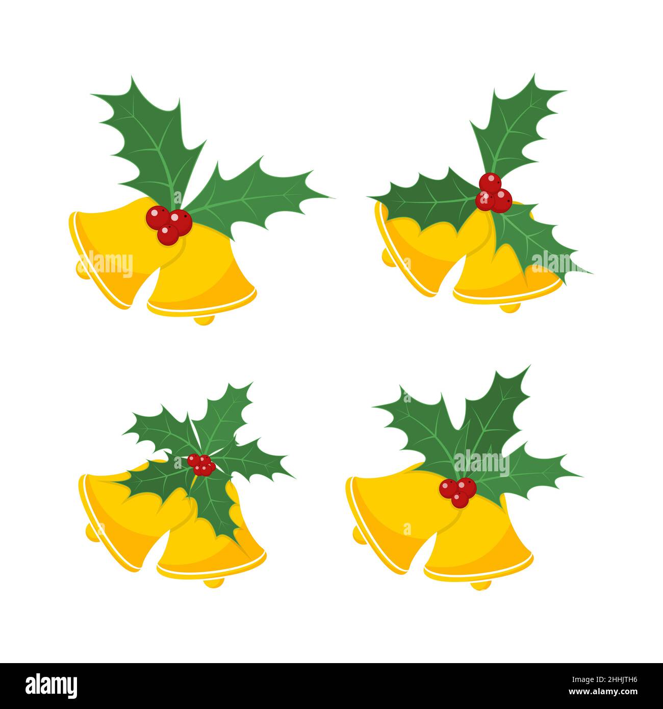 Set of Christmas bells with holly berry leaves. Vector illustration ...