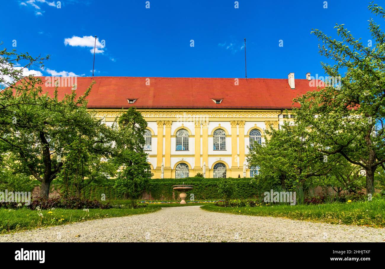 View on castle of Dachau and castle garden in spring - Germany Stock Photo