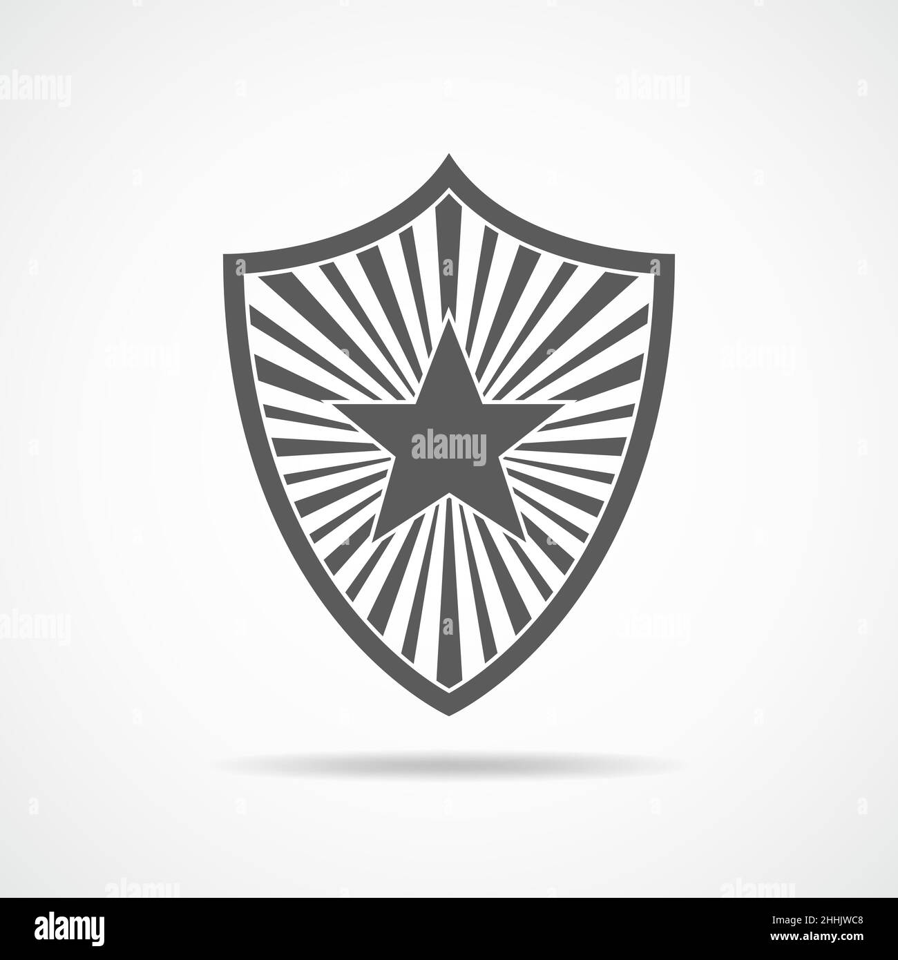 Gray shield with star on light background. Vector illustration. Shield icon in flat design. Stock Vector
