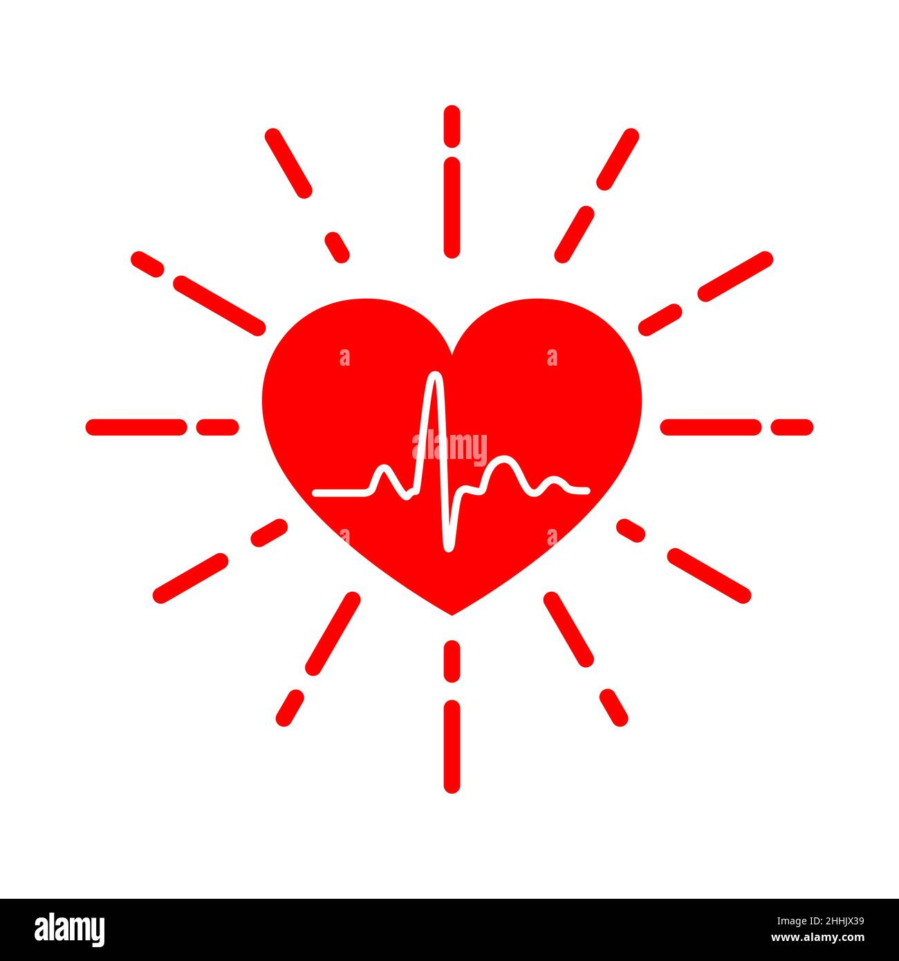 Red heart icon with sign heartbeat. Vector illustration. Heart in flat ...