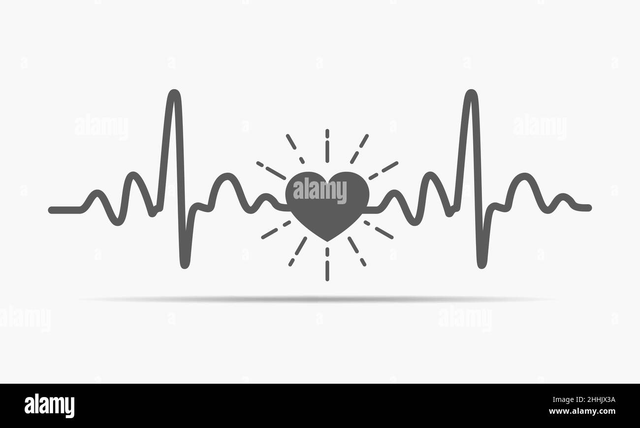 Gray heart icon with sign heartbeat. Vector illustration. Heart in flat ...