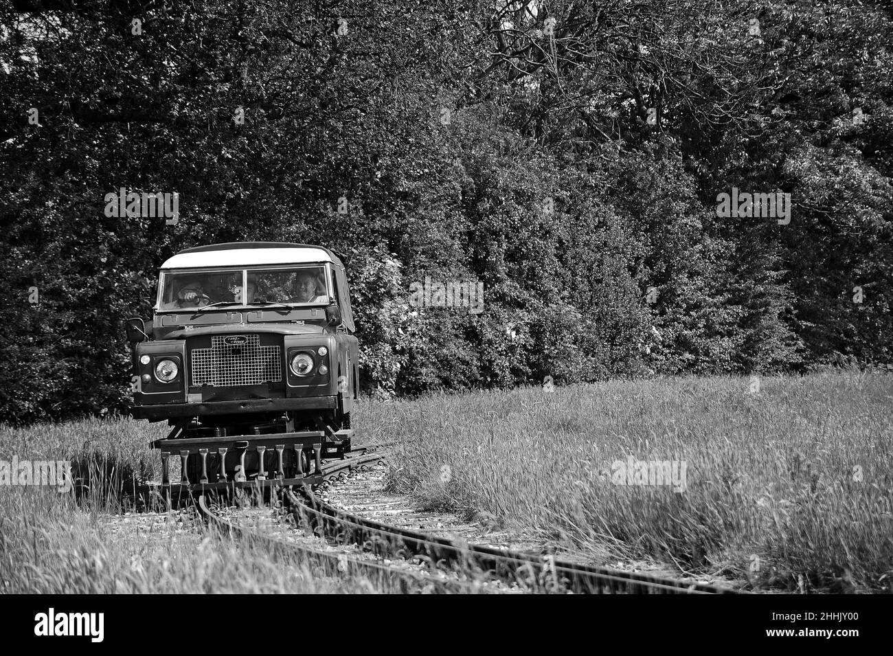 The rail mounted Landrover following the goods train around the balloon