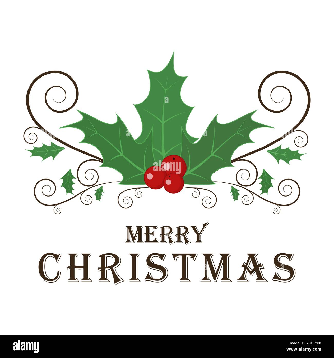 Christmas background with holly berry leaves. Vector illustration ...
