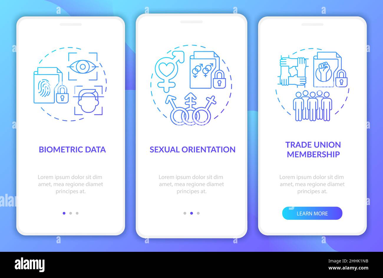 Examples of personal data blue gradient onboarding mobile app screen ...