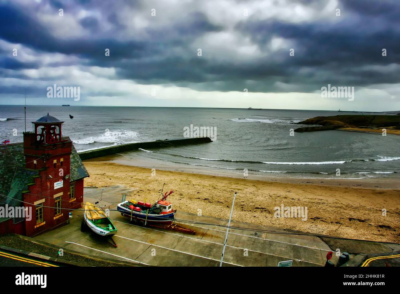 The harbor at Brown's Bay, Cullercoats, England. Stock Photo