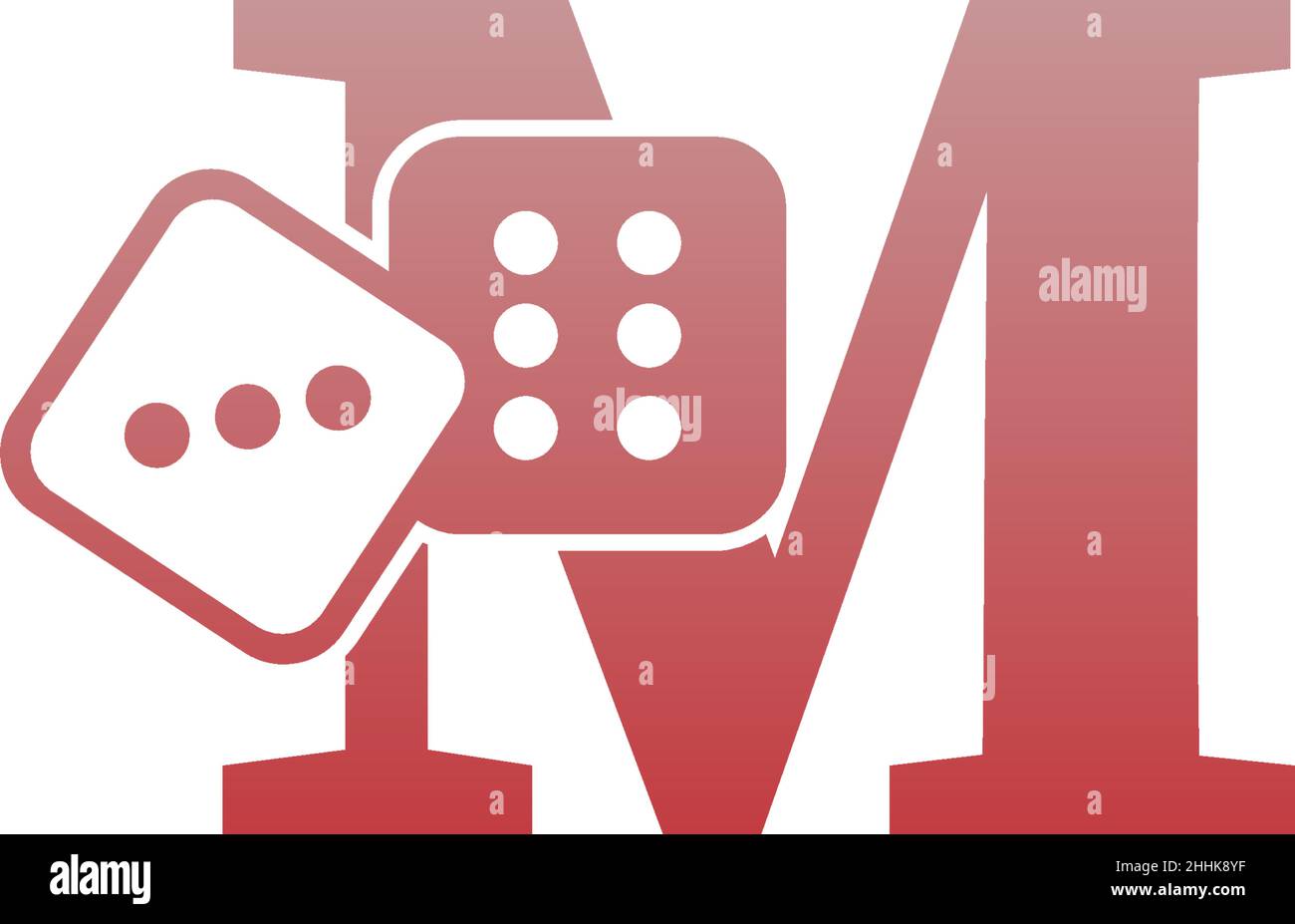 Letter M with dice two icon logo template vector Stock Vector