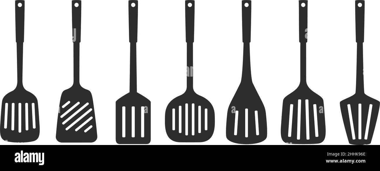 Set of silhouettes of kitchen spatulas, vector illustration Stock ...