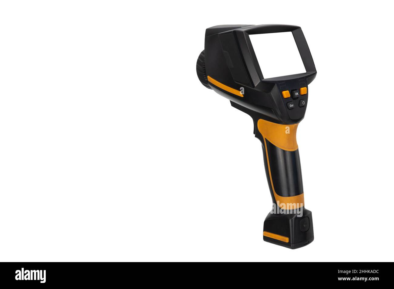thermal imager on a white background. device for monitoring the temperature distribution of the investigated surface.  Stock Photo