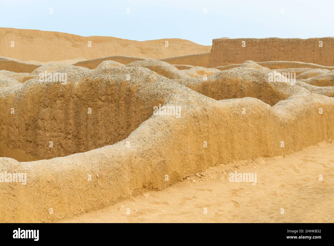 Chan Chan ruins of the Chimu civilization with adobe walls, Trujillo, Peru. Stock Photo