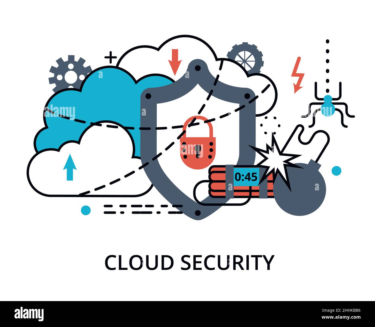 Modern flat thin line design vector illustration, infographic concept of cloud computing security, network protection and secure online payments for g Stock Vector