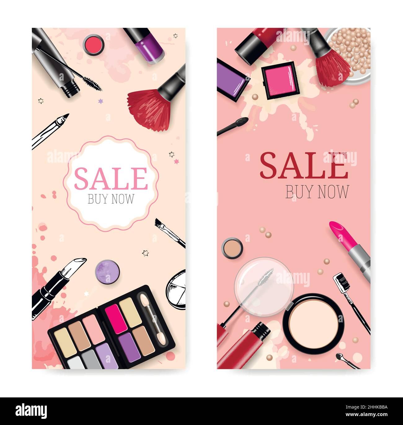 Cosmetics sale banners and ads templates, hand drawn style vector illustration Stock Vector