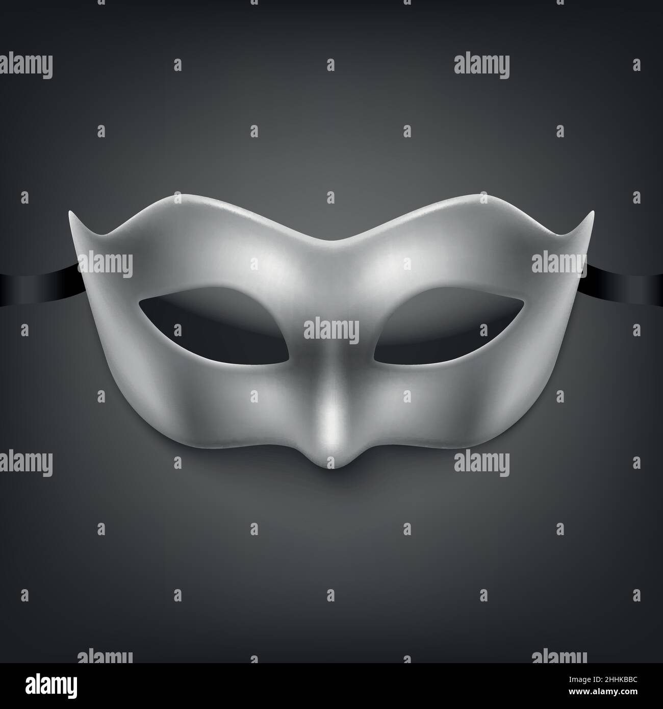 Vector 3d Realistic Silver Carnival Face Maskon Black Background. Mask for Party, Masquerade Closeup. Design Template of Mask for Man, Woman. Carnival Stock Vector